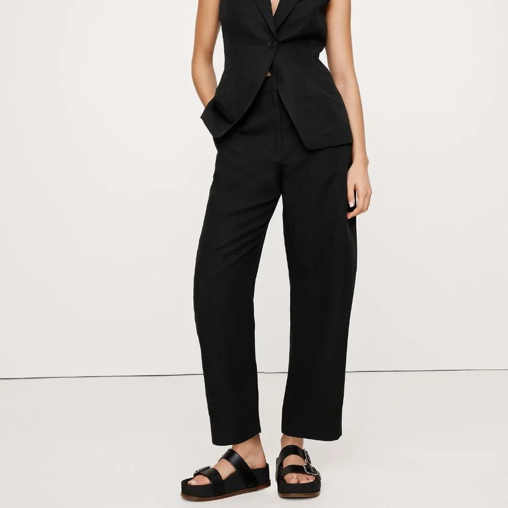 NEW Banana Republic Black Linen-Tencel Barrel Leg Belted Ankle Trouser Pant 8L